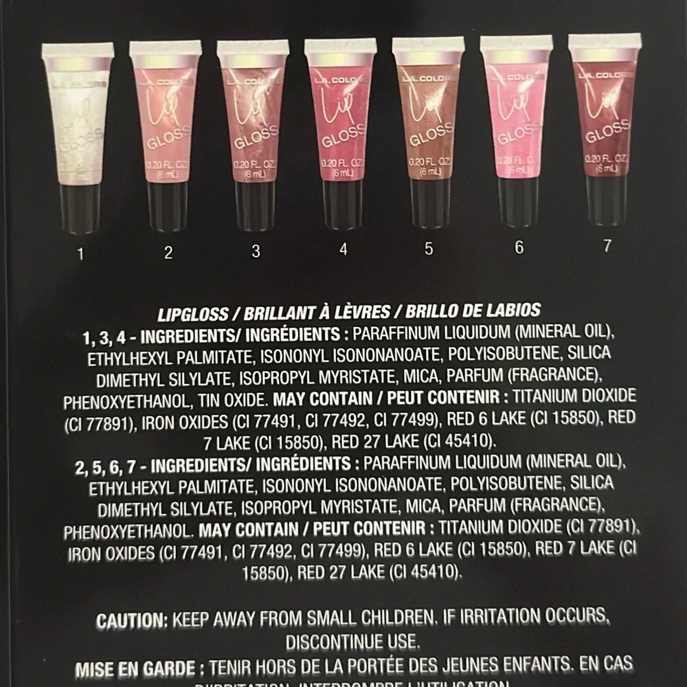 LA COLORS Lips That Shine 7 Pc Lipgloss Set Vanilla Scent Nude Pink Shimmer New